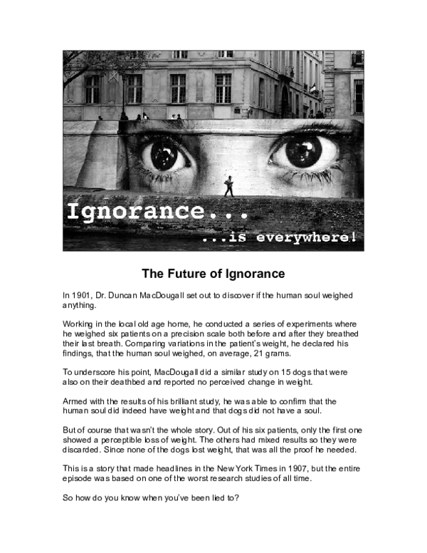 Doc The Future Of Ignorance Futurist Thomas Frey Academia Edu