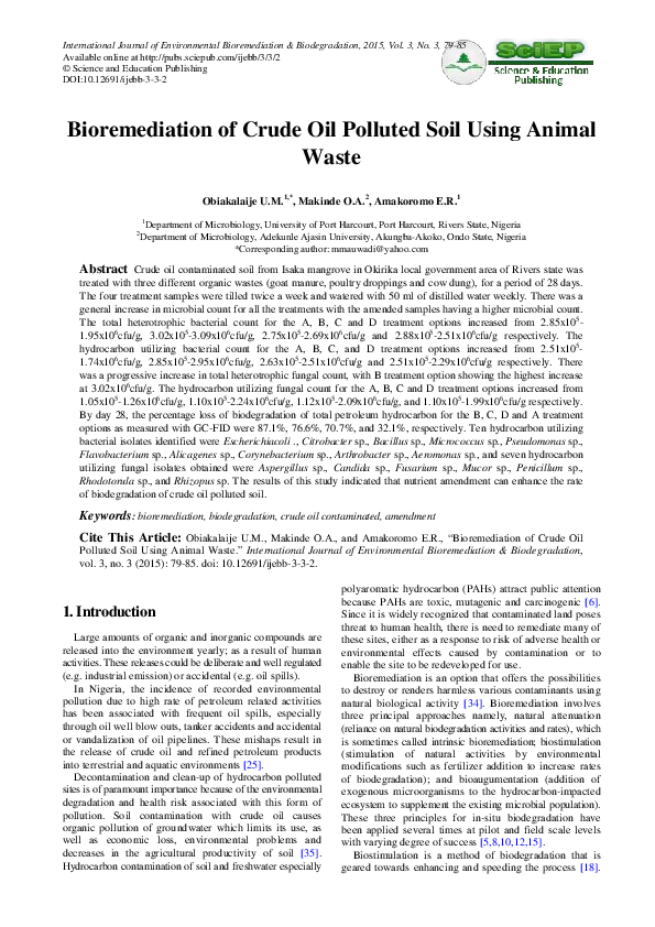 Bioremediation of Crude Oil Polluted Soil Using Animal Waste