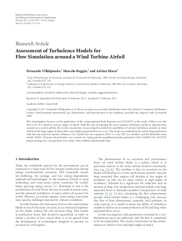 (PDF) Assessment of Turbulence Models for Flow Simulation around a Wind ...