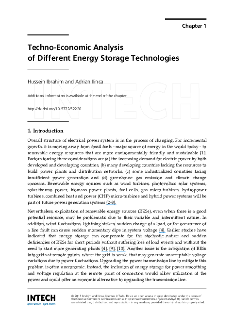(PDF) Techno-Economic Analysis of Different Energy Storage Technologies
