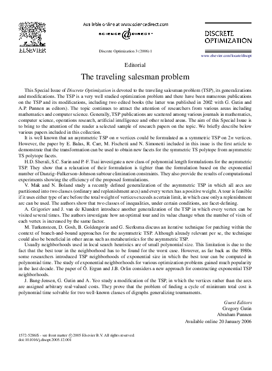 (PDF) The traveling salesman problem
