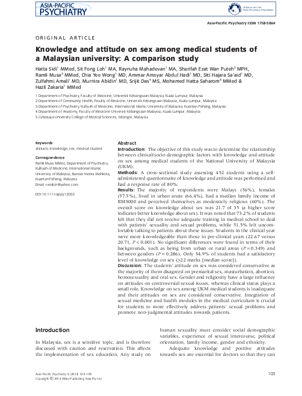 (PDF) Knowledge and attitude on sex among medical students of a ...
