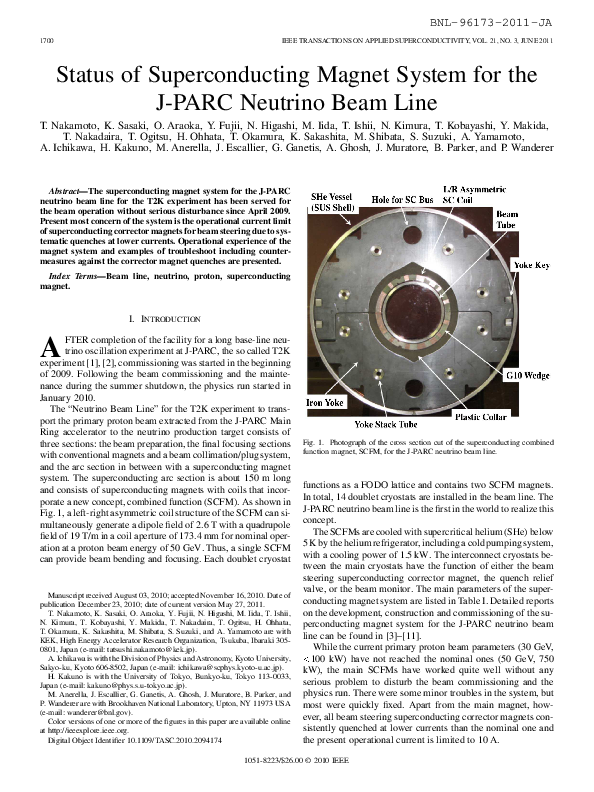 (PDF) Status of Superconducting Magnet System for the J-PARC Neutrino ...