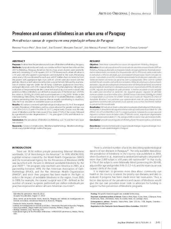 (PDF) Prevalence and causes of blindness in an urban area of Paraguay