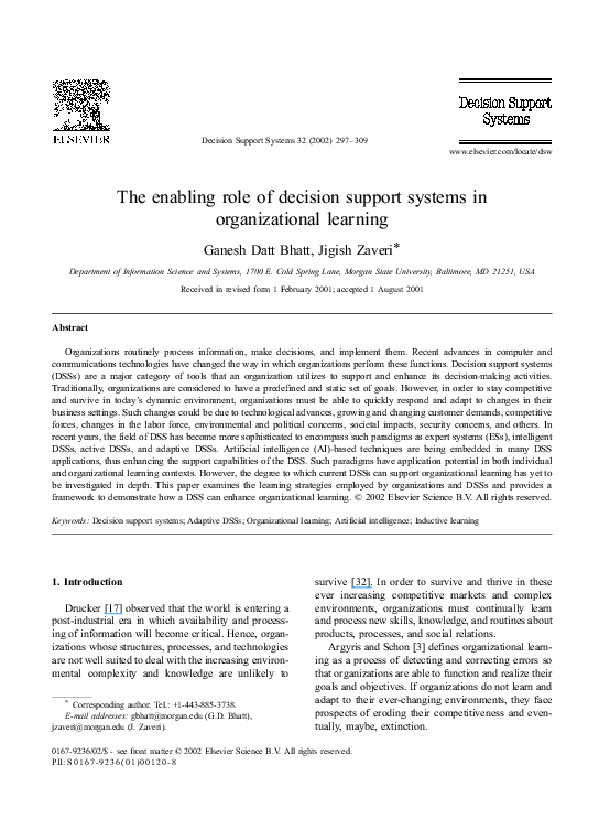 (PDF) The enabling role of decision support systems in organizational ...