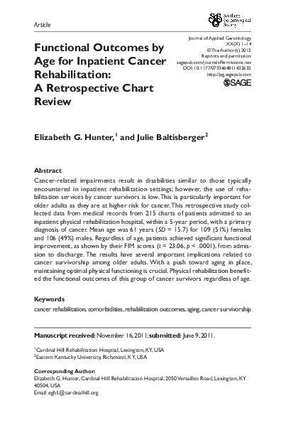 (PDF) Functional Outcomes by Age for Inpatient Cancer Rehabilitation: A ...