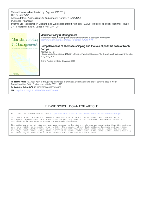 (PDF) Competitiveness of short sea shipping and the role of port: the ...