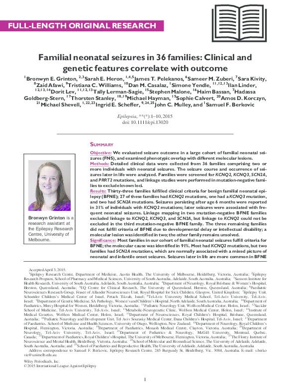 (PDF) Familial neonatal seizures in 36 families: Clinical and genetic ...