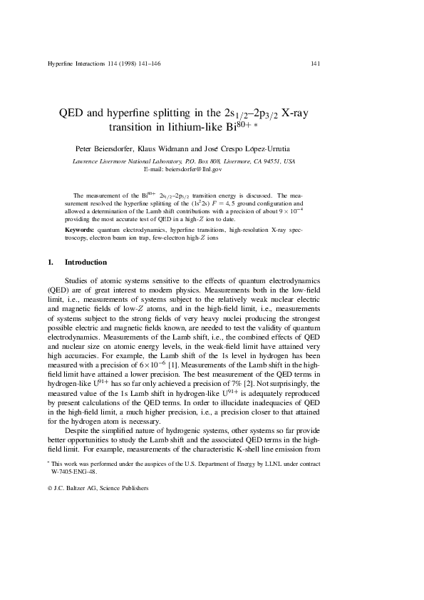 (PDF) QED and hyperfine splitting in the 2s 1/2 −2p 3/2 X-ray ...