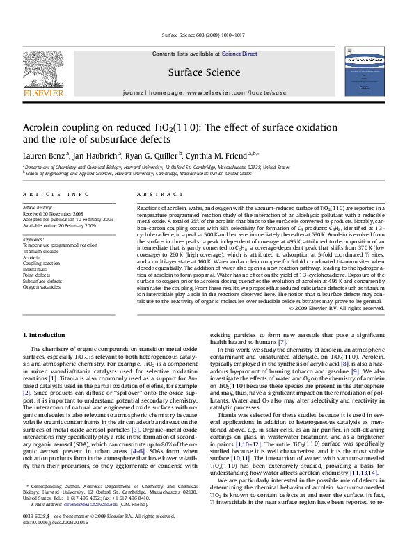 (PDF) Acrolein coupling on reduced TiO2(110): The effect of surface ...