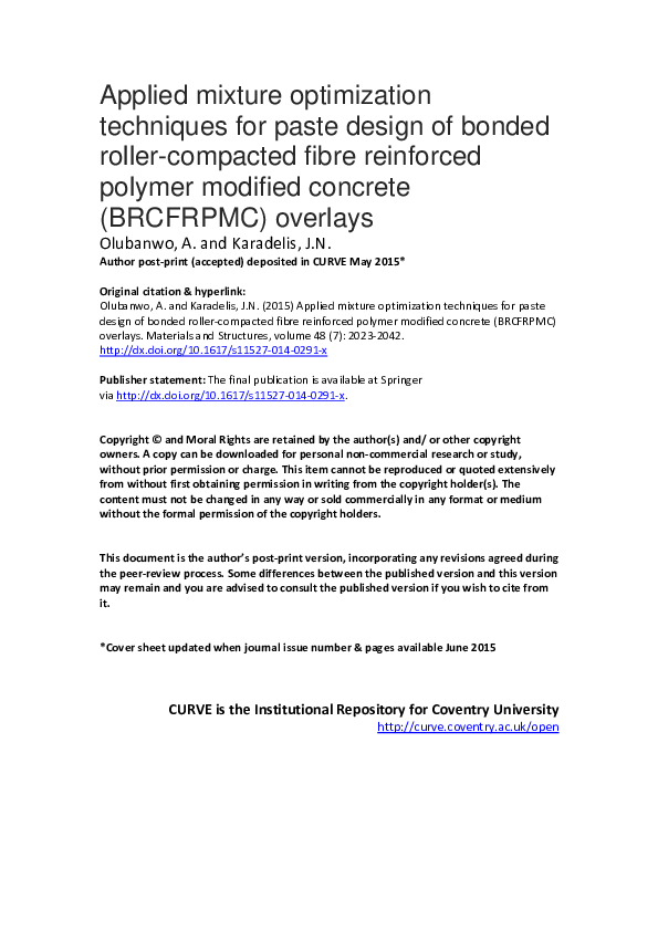 (PDF) Applied mixture optimization techniques for paste design of ...