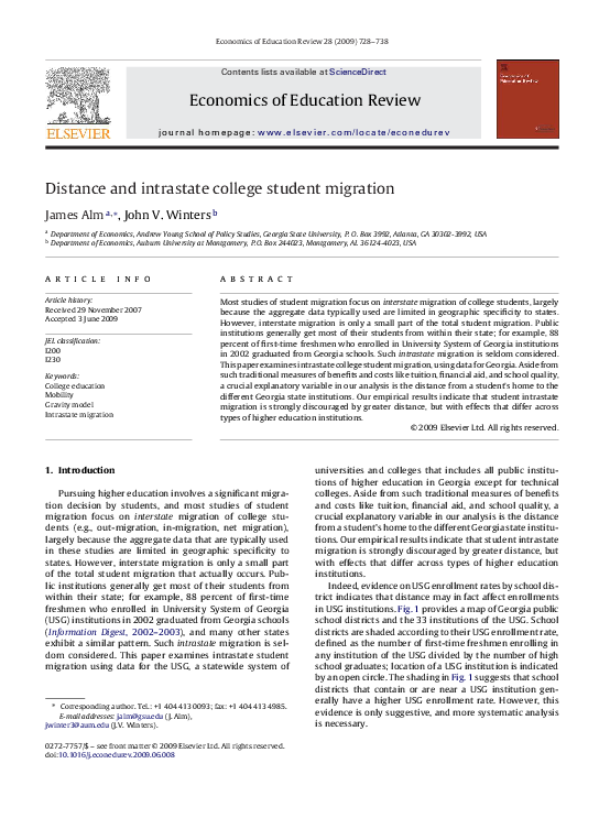 (PDF) Distance and intrastate college student migration