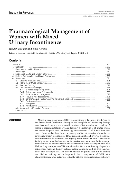 (PDF) Pharmacological Management of Women with Mixed Urinary Incontinence
