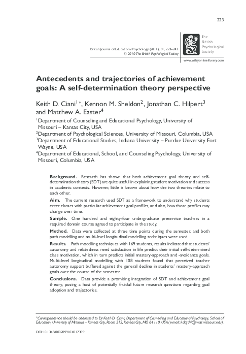 (PDF) Antecedents and trajectories of achievement goals: A self ...