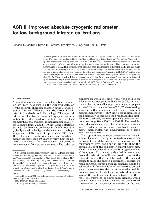 (PDF) ACR II: Improved absolute cryogenic radiometer for low background ...