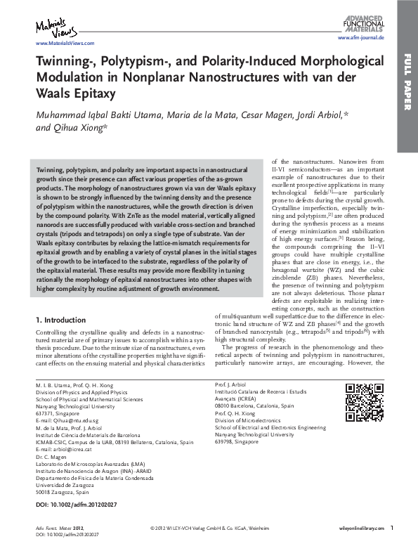 (PDF) Twinning-, Polytypism-, and Polarity-Induced Morphological ...