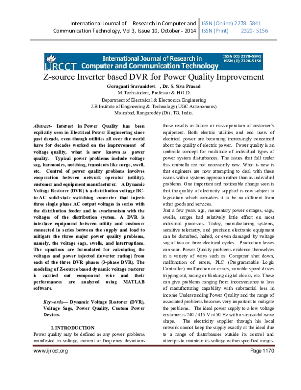 (PDF) Z-source Inverter based DVR for Power Quality Improvement