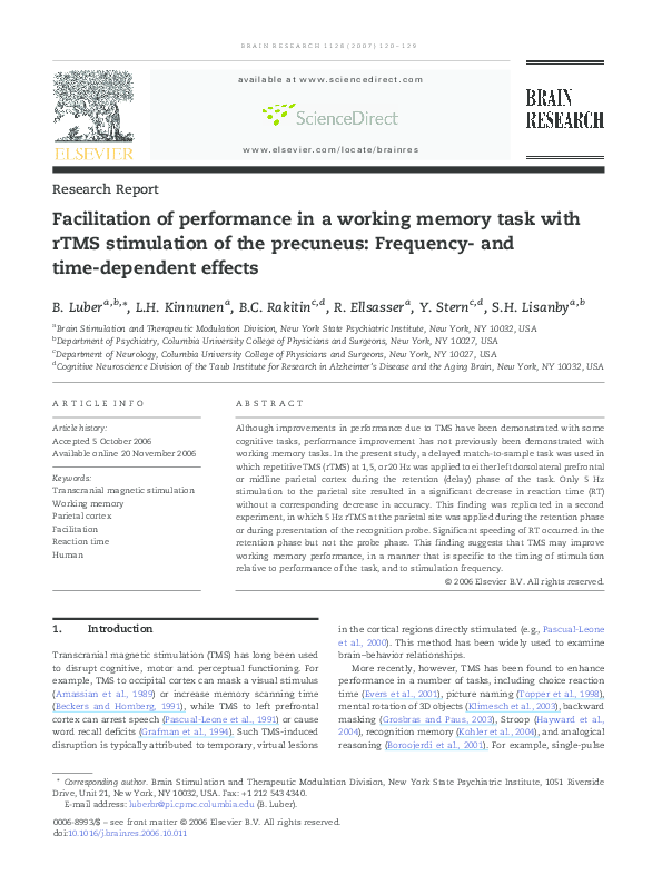 (PDF) Facilitation of performance in a working memory task with rTMS ...