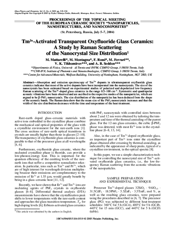 (PDF) Tm3+activated transparent oxyfluoride glassceramics