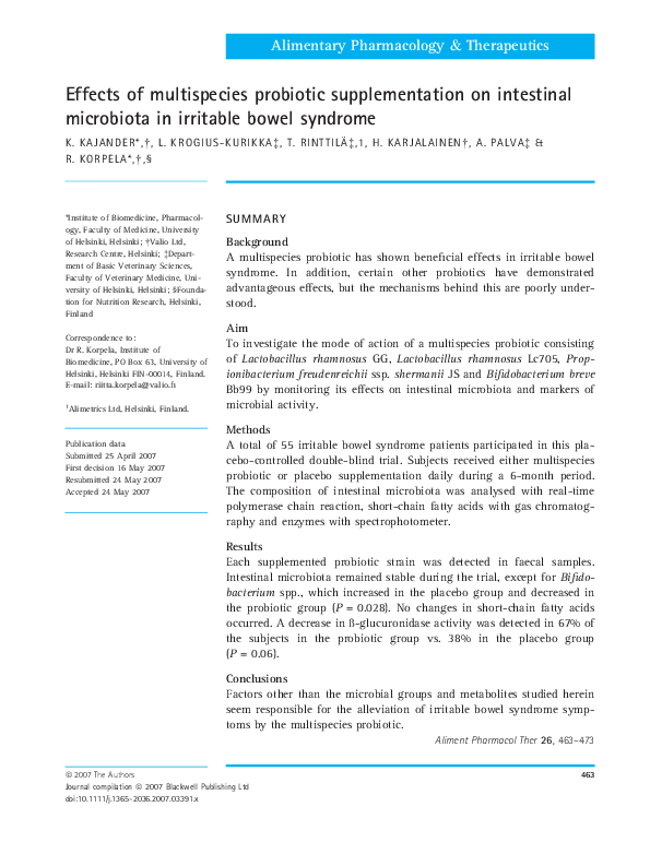 (PDF) Effects of multispecies probiotic supplementation on intestinal ...