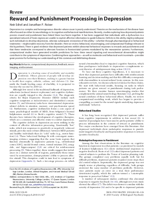 (PDF) Reward and Punishment Processing in Depression