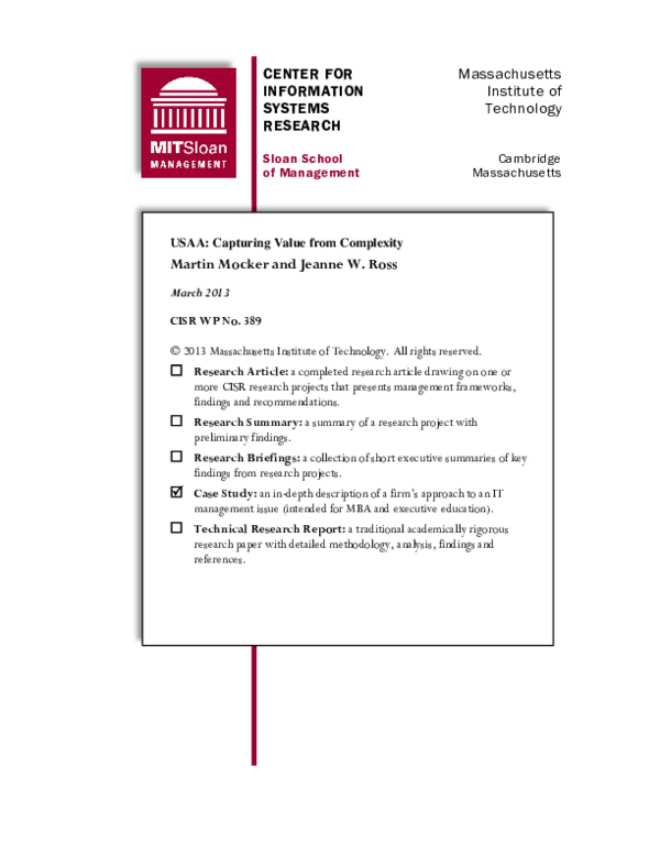 (PDF) USAA: Capturing Value from Complexity