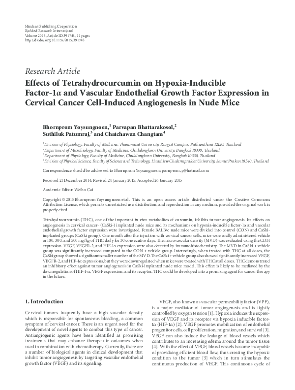 (PDF) Effects of Tetrahydrocurcumin on Hypoxia-Inducible Factor-1 α and ...