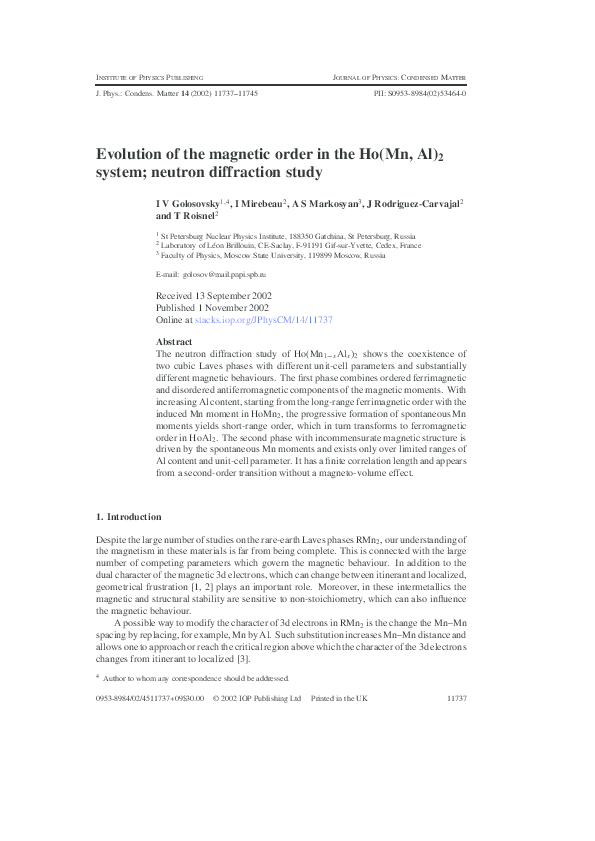 (PDF) Evolution of the magnetic order in the Ho(Mn, Al) 2 system ...