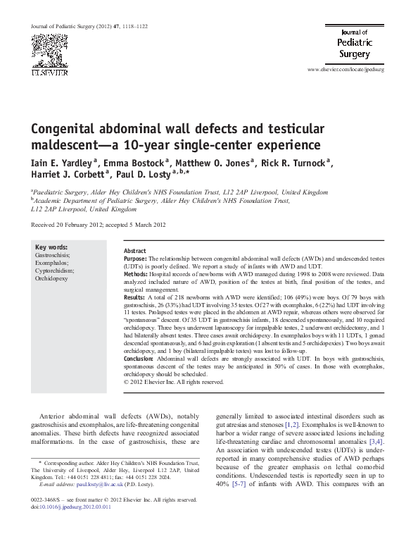 (PDF) Congenital abdominal wall defects and testicular maldescent—a 10 ...