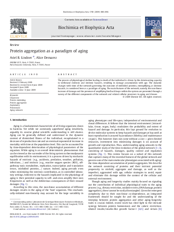 (PDF) Protein aggregation as a paradigm of aging A. Demarez