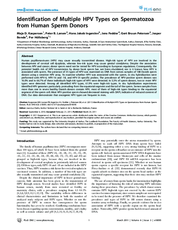 (PDF) Identification of Multiple HPV Types on Spermatozoa from Human