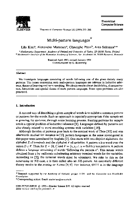 (PDF) Multi-pattern languages