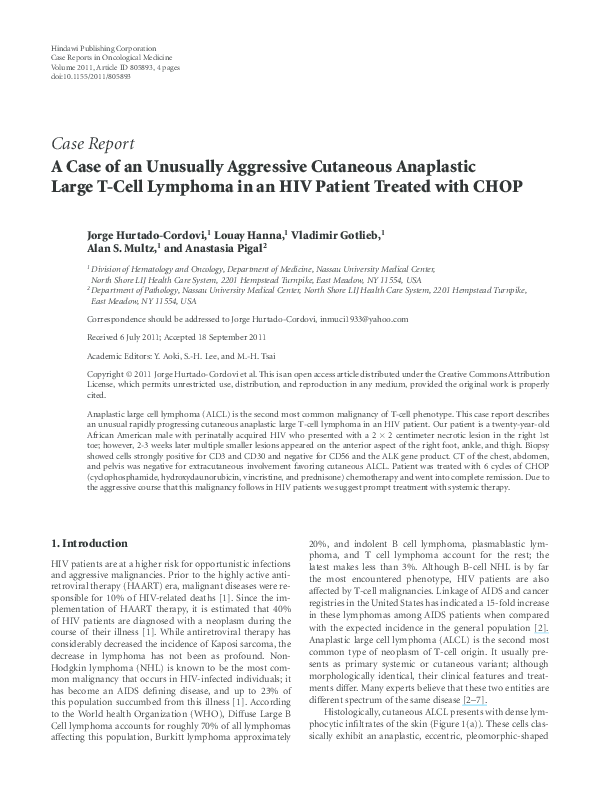 (PDF) A Case of an Unusually Aggressive Cutaneous Anaplastic Large T ...