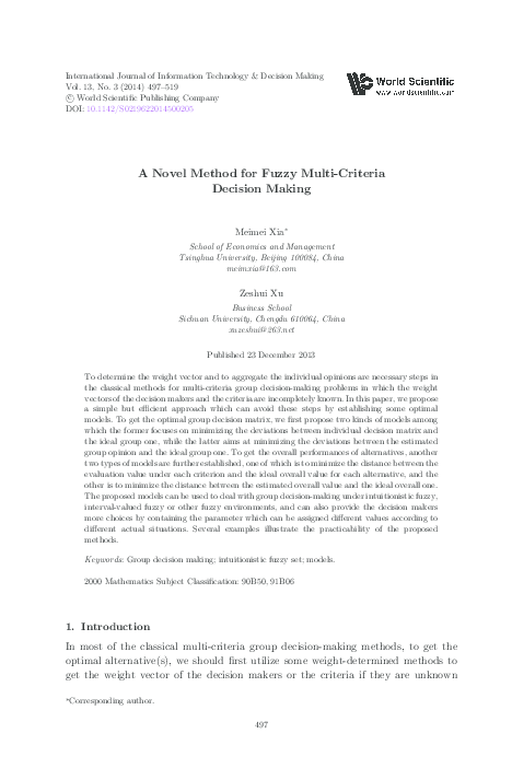 (PDF) A NOVEL METHOD FOR FUZZY MULTI-CRITERIA DECISION MAKING