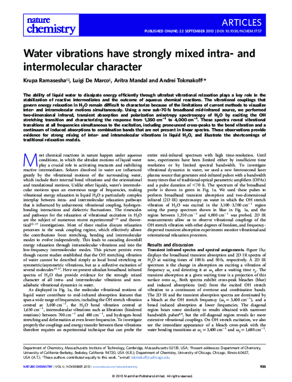 (PDF) Water vibrations have strongly mixed intra- and intermolecular ...