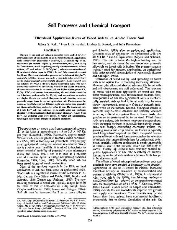 (PDF) Threshold Application Rates of Wood Ash to an Acidic Forest Soil