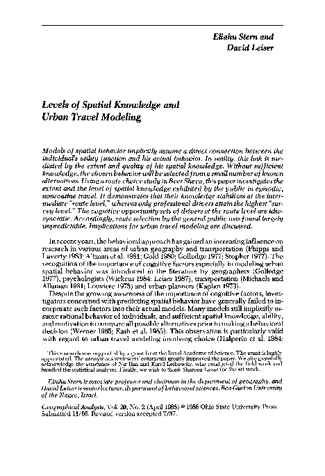 (PDF) Levels of Spatial Knowledge and Urban Travel Modeling