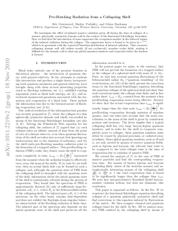 (PDF) Pre-Hawking radiation from a collapsing shell