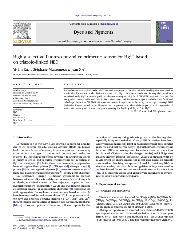 (PDF) Highly selective fluorescent and colorimetric sensor for Hg2 ...