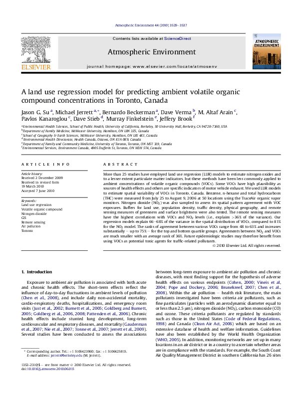 (PDF) A land use regression model for predicting ambient volatile