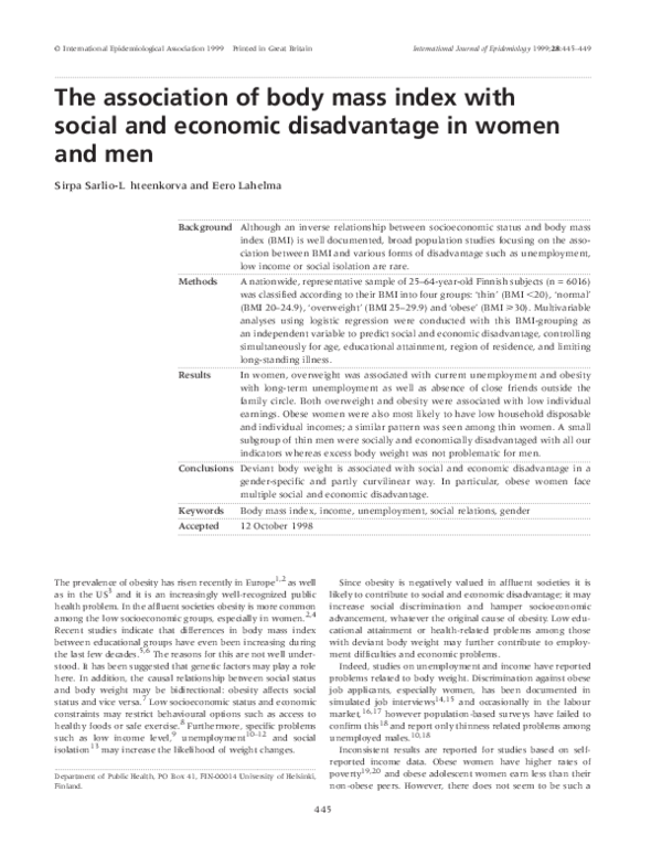 (PDF) The association of body mass index with social and economic ...