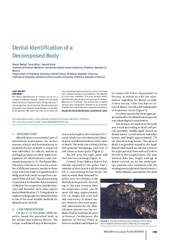 (PDF) Dental identification of a decomposed body