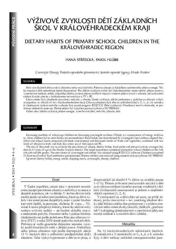 (PDF) DIETARY HABITS OF PRIMARY SCHOOL CHILDREN IN THE