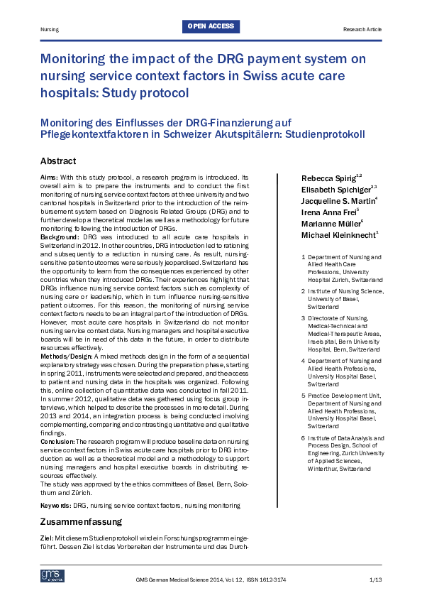 (PDF) Monitoring the impact of the DRG payment system on nursing ...