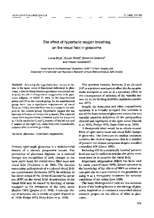 (PDF) The effect of hyperbaric oxygen breathing on the visual field in ...
