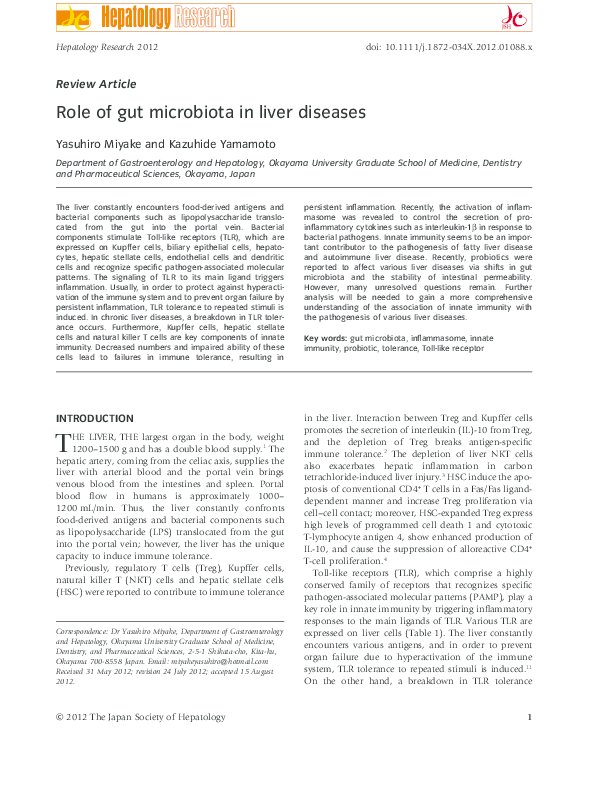 (PDF) Role of gut microbiota in liver diseases