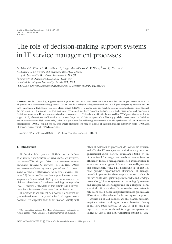 (PDF) The role of decision-making support systems in IT service ...