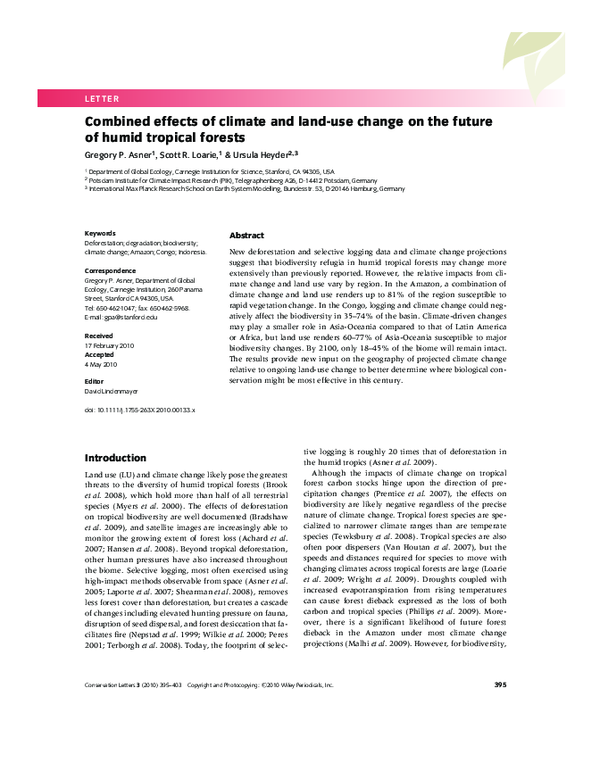 (PDF) Combined effects of climate and land-use change on the future of ...