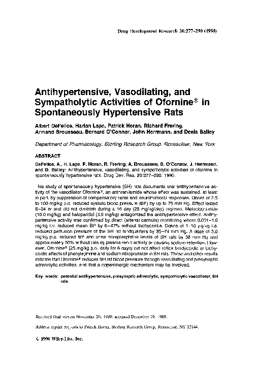 (PDF) Mechanism of action of hydralazine and ISF 2123 on arterial