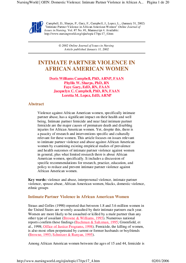 (PDF) Intimate Partner Violence in African American Women